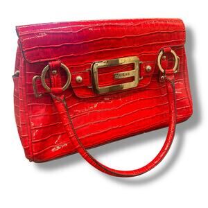 Y2K Guess Red Faux Crocodile Top Handle Bag Purse Studded Glam Grunge Retro Vtg